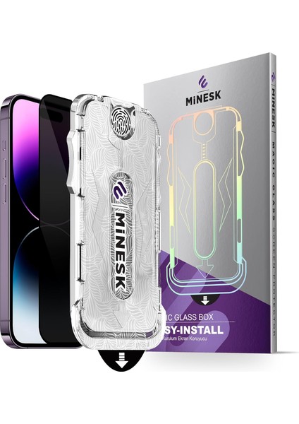 14 Pro Max Için Privacy Hayalet Gizlilik Filtreli Kurulum Ekran Toz Bırakmayan ve Kendiliğinden Yapışan Hizalama Kitli Temperli Cam (14 Pro Max)