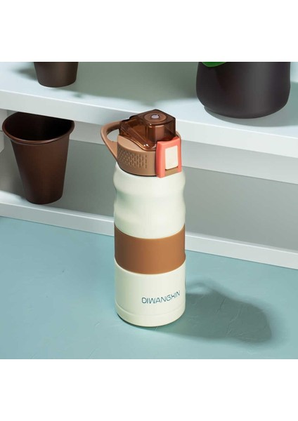 1393-1 Paslanmaz Çelik Sızdırmaz Çift Katmanlı Yalıtımlı Çay Kahve Termosu Krem 350 ml