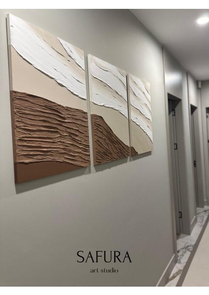 Dokulu Tablo – El Yapımı 3 Boyutlu Alçı Minimalist Doku, Modern Iskandinav Kabartmalı (Kumaş Dalga Kahverengi) fiyatları