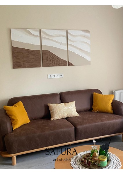 Dokulu Tablo – El Yapımı 3 Boyutlu Alçı Minimalist Doku, Modern Iskandinav Kabartmalı (Kumaş Dalga Kahverengi) modelleri