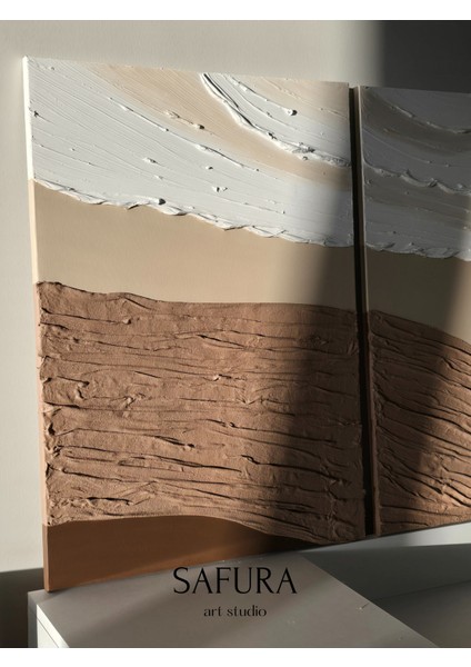 Dokulu Tablo – El Yapımı 3 Boyutlu Alçı Minimalist Doku, Modern Iskandinav Kabartmalı (Kumaş Dalga Kahverengi) fırsatları