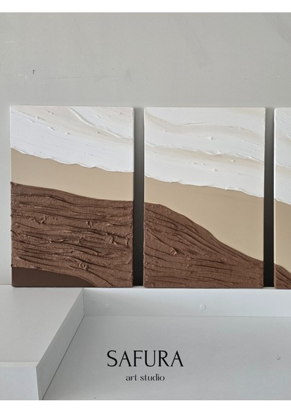 Dokulu Tablo – El Yapımı 3 Boyutlu Alçı Minimalist Doku, Modern Iskandinav Kabartmalı (Kumaş Dalga Kahverengi) indirimleri