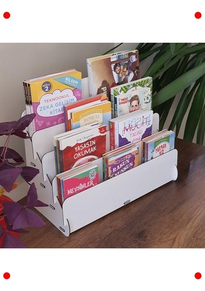 Mini Ahşap Çocuk Kitaplığı - 4 Raflı Beyaz fırsatları