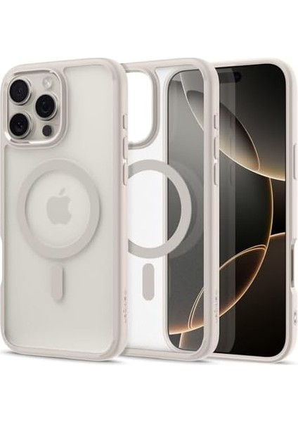 16 Pro ile Uyumlu Ince Magsafe Kılıf Ultra Hybrid Sararma Karşıtı Duraclear Hava Kanalı Teknolojisi Askeri Sınıf Koruma Magfit Frost Natural Titanium Mat Kapak - ACS08138 fiyatları