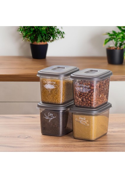 1,3 Litre 4 Lü Etiketli Saklama Kabı Bakliyat Saklama Kabı Erzak Saklama Kabı Seti