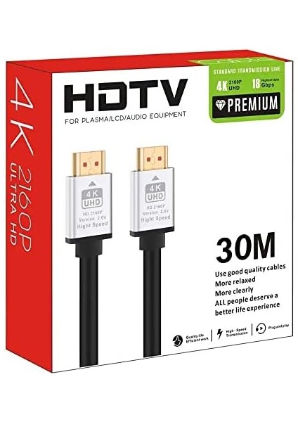 HDMI Kablo 30 Metre 4K Hdtv 2160P 18GBPS Premium Altın Kaplama Uç Yüksek Hızlı Aktarım Plasma LCD Pc Ses Ekipmanları 30 Metre modelleri