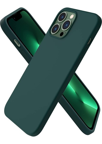 13 Pro Max Kılıf 6.7 ile Uyumlu, Ince Sıvı Silikon 3 Katmanlı Tam Kaplamalı Yumuşak Jel Kauçuk Kılıf Kapak, Koyu Yeşil