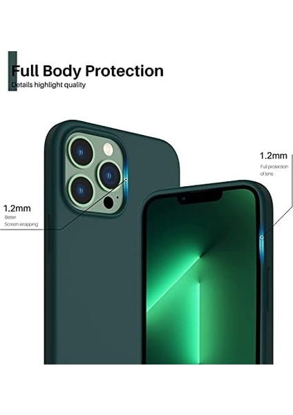13 Pro Max Kılıf 6.7 ile Uyumlu, Ince Sıvı Silikon 3 Katmanlı Tam Kaplamalı Yumuşak Jel Kauçuk Kılıf Kapak, Koyu Yeşil fiyatları