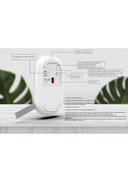 Inca IWM-242K Bluetooth 5.4 + 2.4g Kablosuz Sessiz Optik Mouse | Şarjlı 500MAH Batarya | Çift Modlu Bağlantı | 800-1600 Dpı | Manyetik Kapak | Sağ-Sol El Uyumlu | Windows, Mac, modelleri