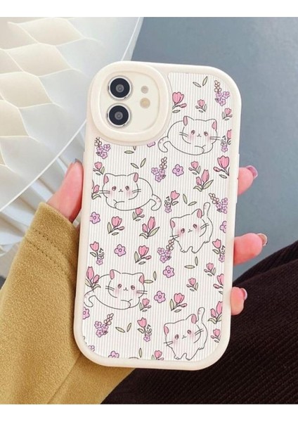 Go Aksesuar 11 Kaplama Tasarımlı Krem Kedi Yumuşak Silikon Kamera Korumalı Kılıf