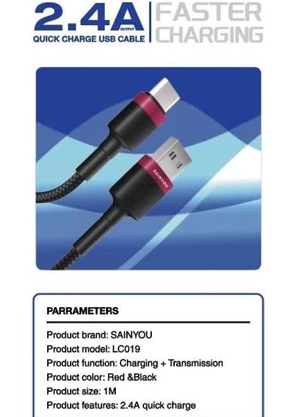 2.4A Super Hızlı Type C Aaa+ Kalite Hasır Şarj ve Kablosu LC019 Type C fiyatları