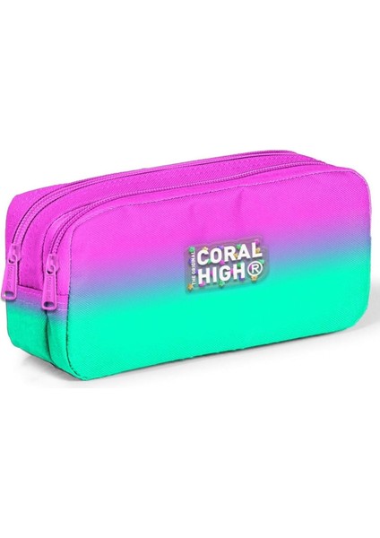 Pembe Su Yeşili Renk Geçişli Iki Bölmeli Çantası - Kız Çocuk