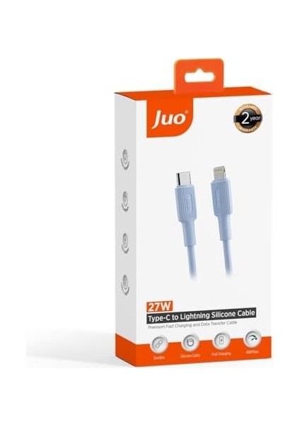 Juo 27W USB Type-C To Lightning iPad Silikon Hızlı Şarj ve Data Kablosu Mavi 1 Metre modelleri
