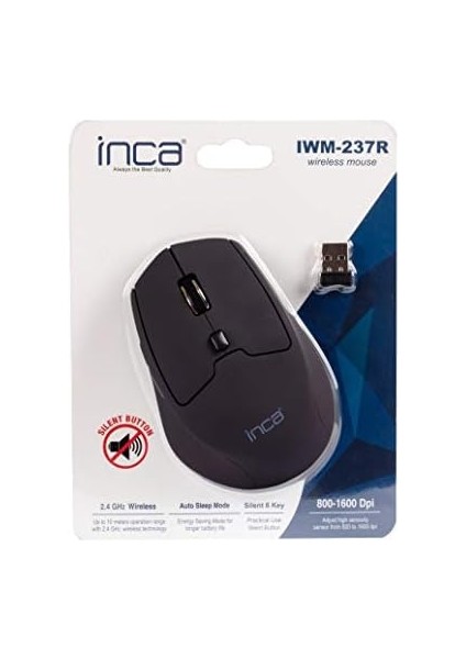 Inca-Inca IWM-237R 600-1600DPI 4 Level Silent Mouse(Sessiz) Ergonomik Dizayn, Dokunuş Hissi 800 1600 Dpı Optik Çözünürlük 2.4ghz Nano Alıcı, Mouse Içine Yerleştirilebilir fiyatları