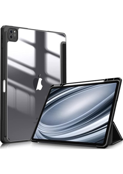 iPad Pro 13 M4 2024 ile Uyumlu Kılıf Grafiti Şeffaf Kalem Bölmeli A2925 A2926 A3007 Siyah