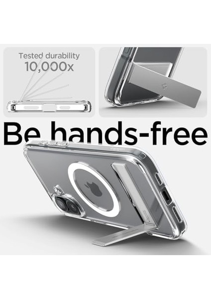 16 Plus ile Uyumlu Ince Magsafe Kılıf Ultra Hybrid S Metal Stand&apos;lı Sararma Karşıtı Duraclear Hava Kanalı Teknolojisi Askeri Sınıf Koruma Magfit Crystal Clear Şeffaf Kapak - ACS08082 fiyatları