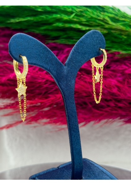 925 Ayar Gümüş Gold Renk Özel Tasarım Yıldız Modeli Popüler Kadın Küpe fiyatları