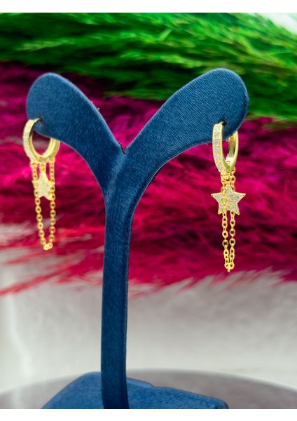 925 Ayar Gümüş Gold Renk Özel Tasarım Yıldız Modeli Popüler Kadın Küpe modelleri
