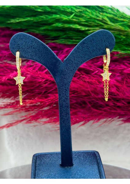 925 Ayar Gümüş Gold Renk Özel Tasarım Yıldız Modeli Popüler Kadın Küpe fırsatları