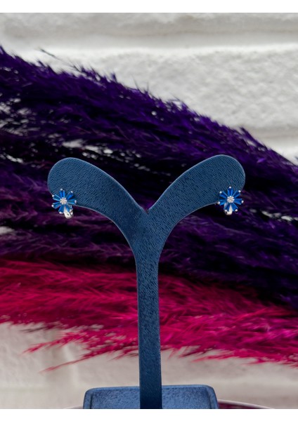 925 Ayar Gümüş Safir Taşlı Zarif Kız Çocuk Küpesi modelleri