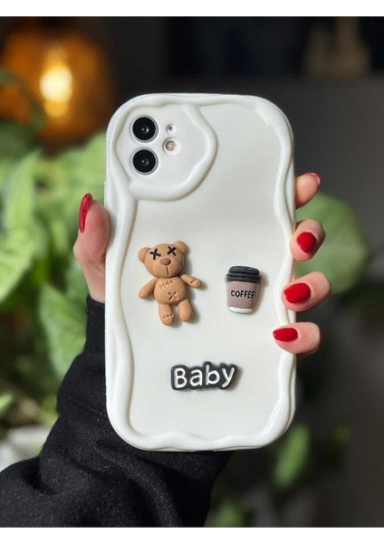 Go Aksesuar 11 ile Uyumlu Krem Baby Tasarımlı Yumuşak Silikon Kamera Korumalı Ayıcıklı Kılıf