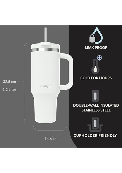 Üniseks Yetişkin Streeterville Tumbler Pipetli Yalıtımlı Su Şişesi, 1.2l, Beyaz modelleri