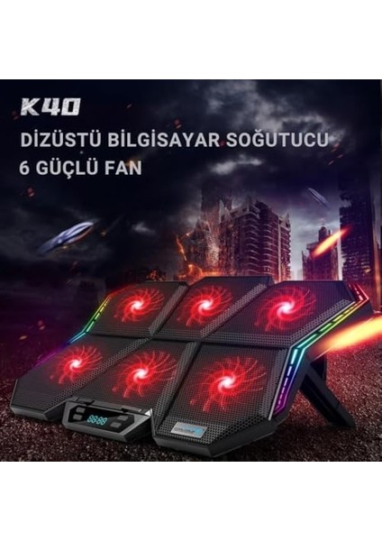 6 Fanlı Rgb Işıklı Ekranlı Laptop Soğutucu, 7 Kademeli Yükseklik Ayarlı Süper Soğutucu modelleri