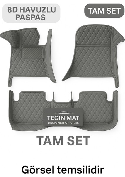 Renault Megane 2 2006-2010 Arası 8d Araca Özel Havuzlu Suni Deri Paspas Gri (Tam Kaplama, 11 Mm, Kokusuz)