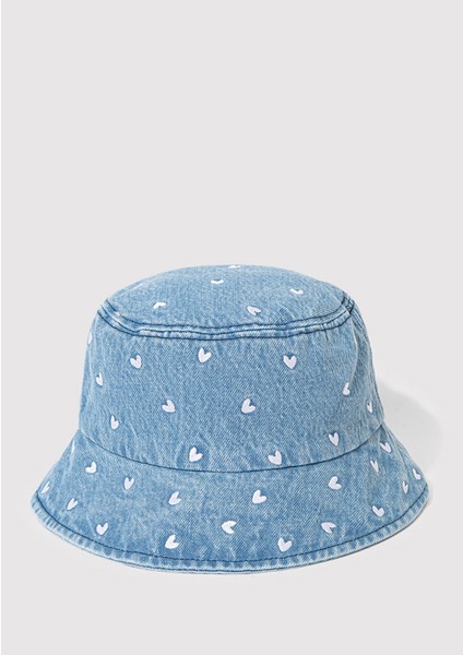 Kalp Nakışlı Denim Bucket Şapka 1913100-82324