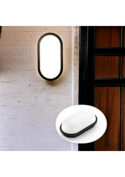 15W Siyah IP65 Oval LED Tavan ve Duvar Lambası | 1500 Lümen Beyaz Işık | Su ve Toz Geçirmez Bahçe Balkon Aydınlatma 220V