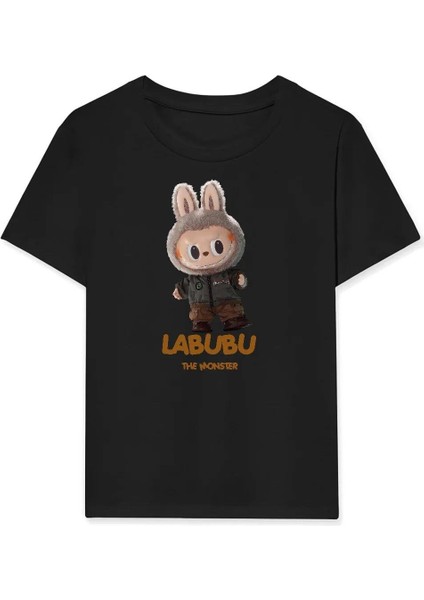 Kız Labubu Çocuk Baskılı T-Shirt - Siyah