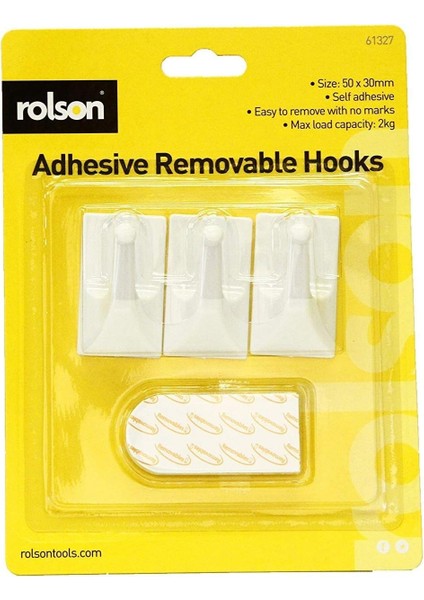 61327 3pc Removable Adhesive Hooks,