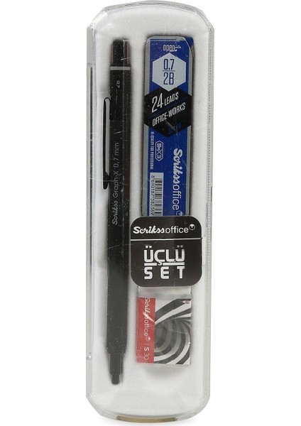 Graphx 3&apos;lü Set Mekanik Kurşun Silgi Min Mat Siyah 0.7 mm