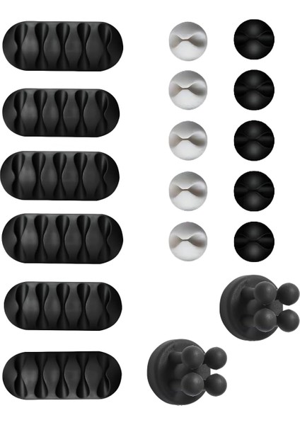 18 Parça Kablo Tutucu Seti | Yapışkanlı Kablo Klipsi | Masa Üstü Kablo Düzenleyici | Şarj Kablosu, Kulaklık, Usb, Hdmı, Mouse Kablosu Için | Ofis & Ev Kullanımı | Kablo Yönetimi Çözümü