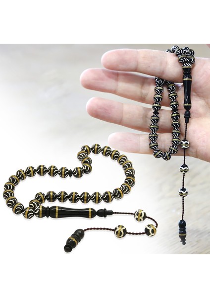 Sistemli Kuka Tesbih – Siyah – Pirinç Sarmal - Beyaz Mine Dolgulu – Istanbul Kesim fiyatları