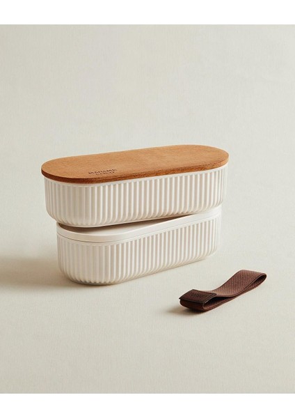 Coco Magou 2&apos;li Ahşap Kapaklı Saklama Kabı, 1000 Ml, Soft Ekru