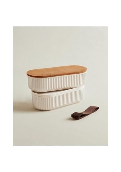 Coco Magou 2&apos;li Ahşap Kapaklı Saklama Kabı, 1000 Ml, Soft Ekru fiyatları