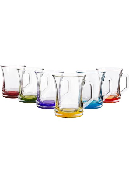 Gürallar, ZPL404 Zen, Thee Glazen Met Handvat Cacao Bont Cay Bardagi, Kulplu, 6&apos;lı, Renkli