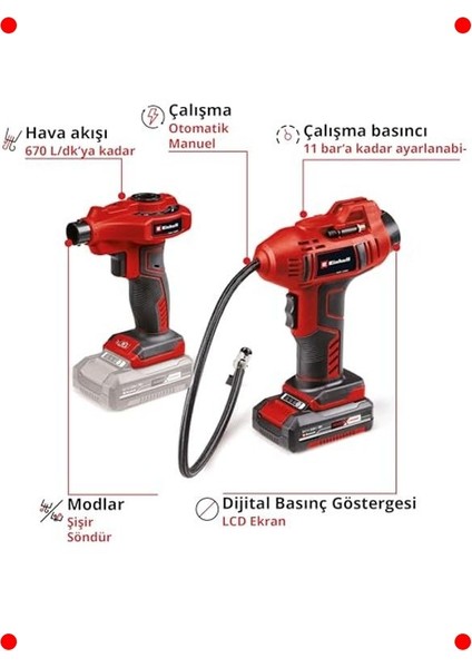 Akülü Hava Kompresörü ve Pompa Seti 18V modelleri