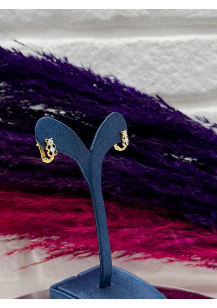 925 Ayar Gümüş Gold Renk Panda Tasarım Zarif Kız Çocuk Küpesi