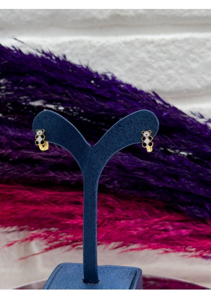 925 Ayar Gümüş Gold Renk Panda Tasarım Zarif Kız Çocuk Küpesi fiyatları