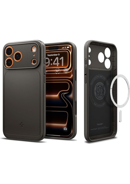 17 Pro ile Uyumlu Ince Magsafe Kılıf Thin Fit Hava Kanalı Teknolojisi Askeri Sınıf Koruma Magfit Gunmetal Kapak - ACS09936