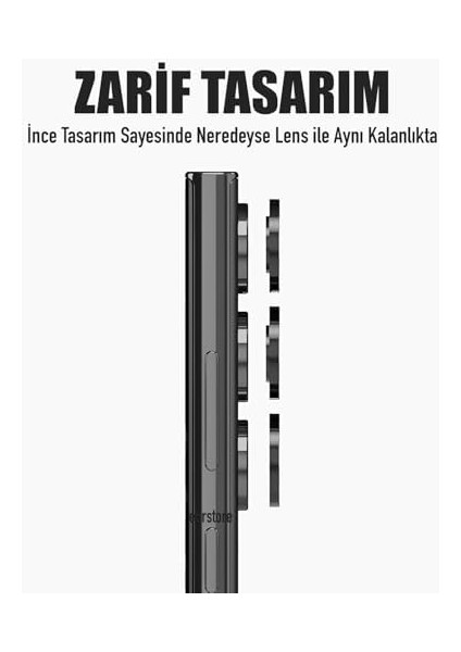 S22 Ultra ile Uyumlu Çerçeveli Temperli Safir Metal Lens (Siyah, S22 Ultra) fiyatları
