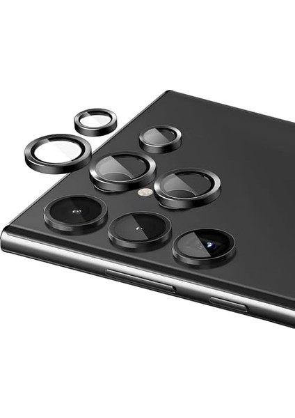 S22 Ultra ile Uyumlu Çerçeveli Temperli Safir Metal Lens (Siyah, S22 Ultra) modelleri