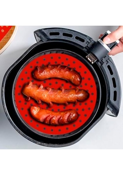 Renkli Dayanıklı Yıkanılabilir Silikon Fırın ve Airfryer Yuvarlak Model Pişirme Matı 23 cm (Kırmızı) fiyatları