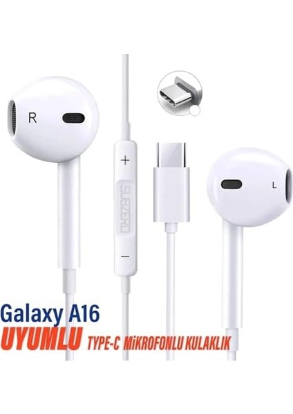 Galaxy A16 Uyumlu Type C Kulaklık Mikrofonlu Beyaz fiyatları