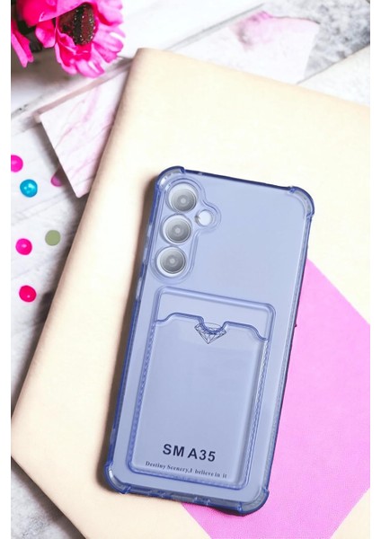 Galaxy A35 Kılıf Kartlıklı Köşe Koruma Tasarımlı Renkli Şeffaf G-Kart Kılıf (Lila)