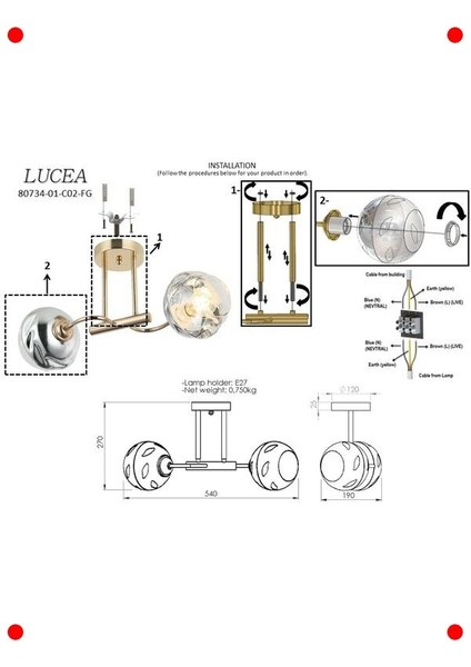 Altın Renk Çiftli Plafonyer 2XE27 modelleri
