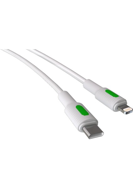 Uyumlu Type C- Pd Hızlı Şarj Kablosu (Beyaz + Yeşil/beyaz Uç) (150 Cm)