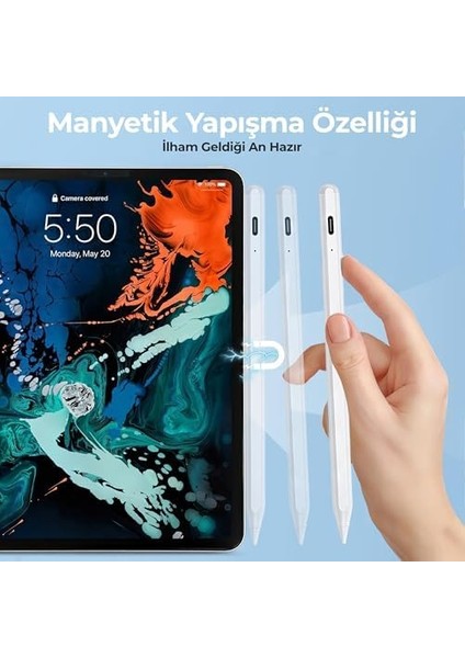 iPad Stylus Tablet Kalemi – Usb-C Hızlı Şarj, Rejection, 8 Saat Pil Ömrü, Pencil Alternatifi, iPad 6/7/8/9/10, Air, Pro, Mini ile Uyumlu, 2 Yedek Uç fiyatları